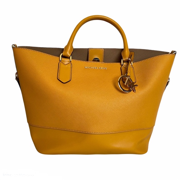 Michael Kors Trista Large Leather Grab Bag Marigold - Picture 1 of 14